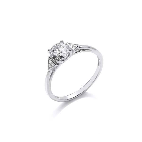 Silver & Cubic Zirconia Solitaire Deco Style Ring