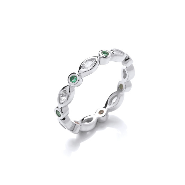 Silver and Green Cubic Zirconia Friendship Ring