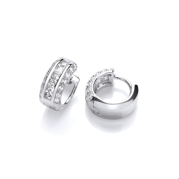 Silver and Channel Set Cubic Zirconia Huggie Earrings