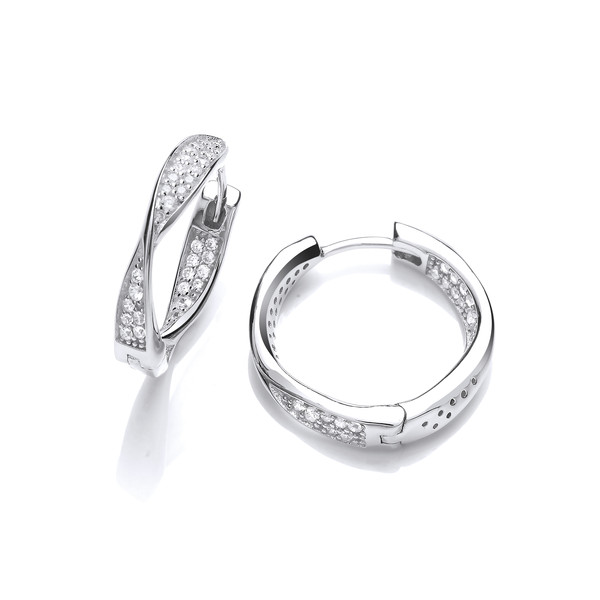Silver & Cubic Zirconia Twisted Hoop Earrings