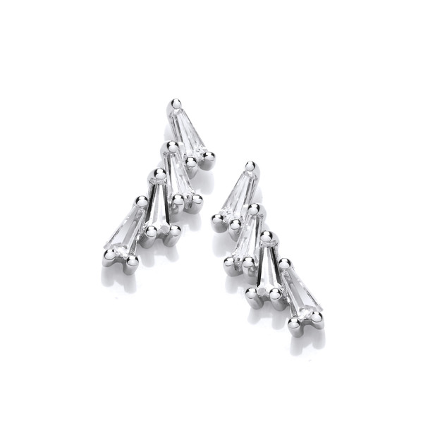 Silver & Cubic Zirconia Curve Stud Earrings