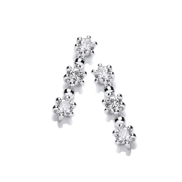 Silver & Cubic Zirconia Tri Star Earrings
