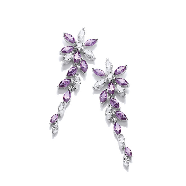 Silver & Amethyst Cubic Zirconia Floral Earrings