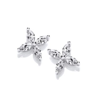 Silver & Cubic Zirconia Flower Stud Earrings