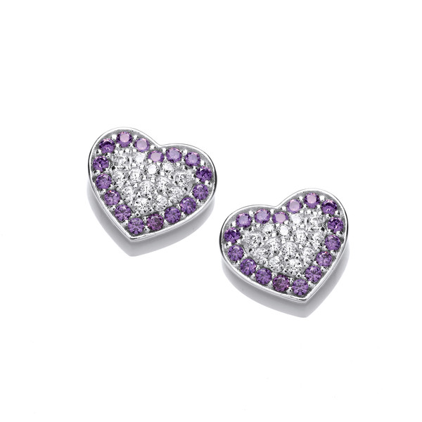 Silver and Amethyst CZ Heart Earrings