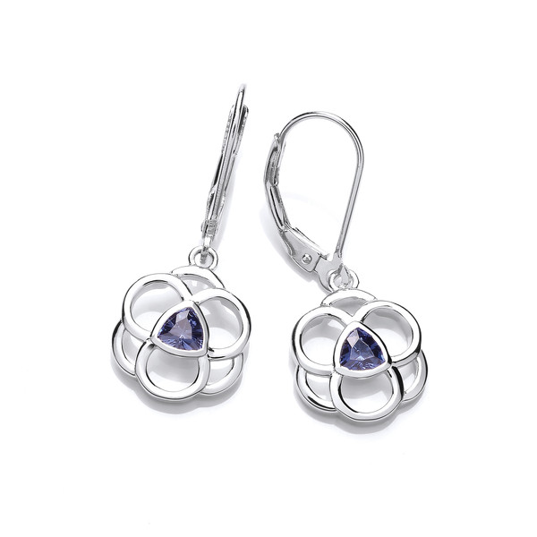 Celtic Silver and Tanzanite CZ Earrings