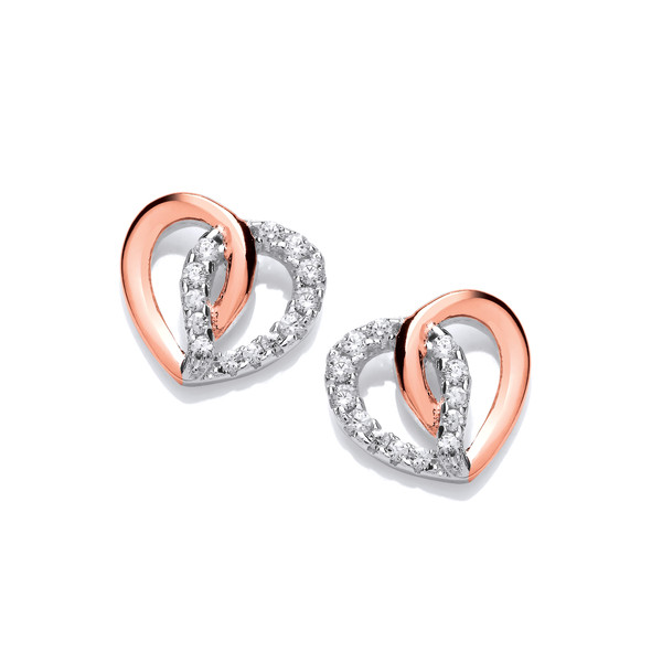 Silver and Rose Gold Entwined heart Earrings