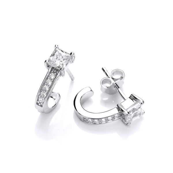 Silver & Cubic Zirconia Half Hoop Earrings