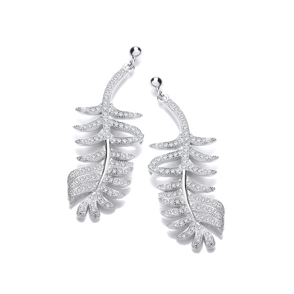 Fine Feather Silver & Cubic Zirconia Earrings