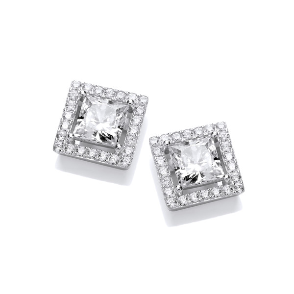 Deco Style Square Cubic Zirconia Halo Earrings
