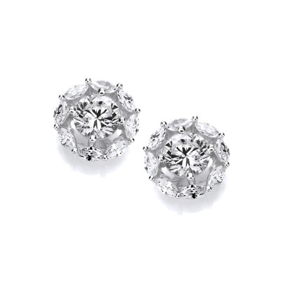 Round Silver & Cubic Zirconia Halo Earrings
