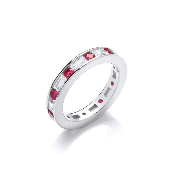 Silver & Ruby Cubic Zirconia Band Ring