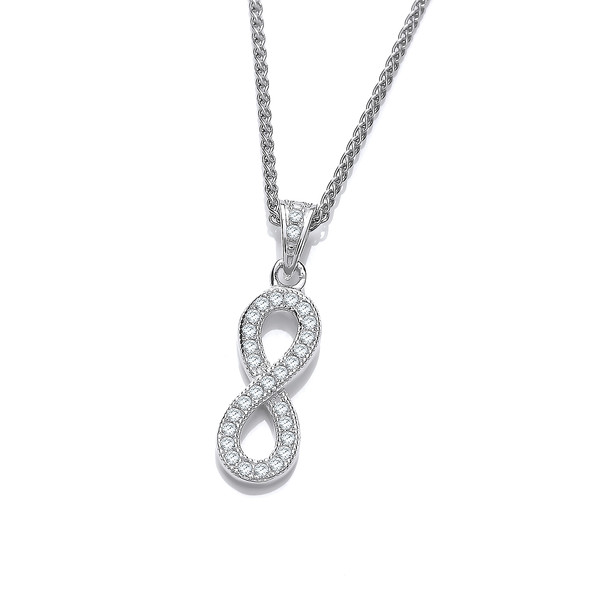 Silver and Cubic Zirconia Infinity Pendant with 16-18 Silver Chain