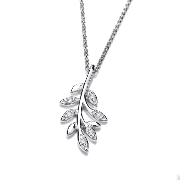 Silver & Cubic Zirconia Sprig Pendant without Chain