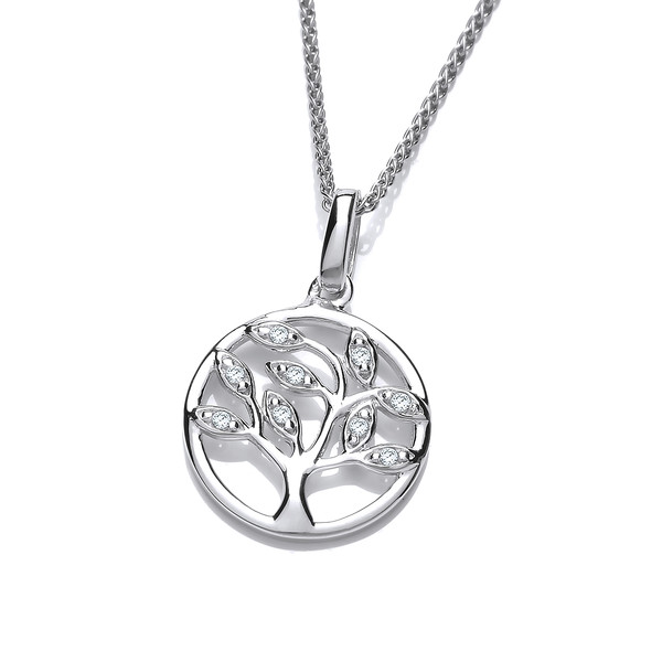 Silver & Cubic Zirconia Mini Tree of Life Design Pendant with 16-18 Silver Chain