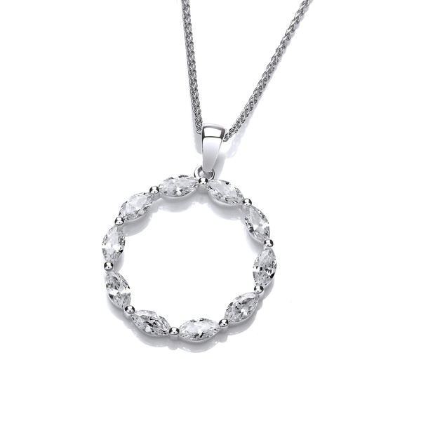Silver & Marquise Cubic Zirconia Circle Pendant without Chain