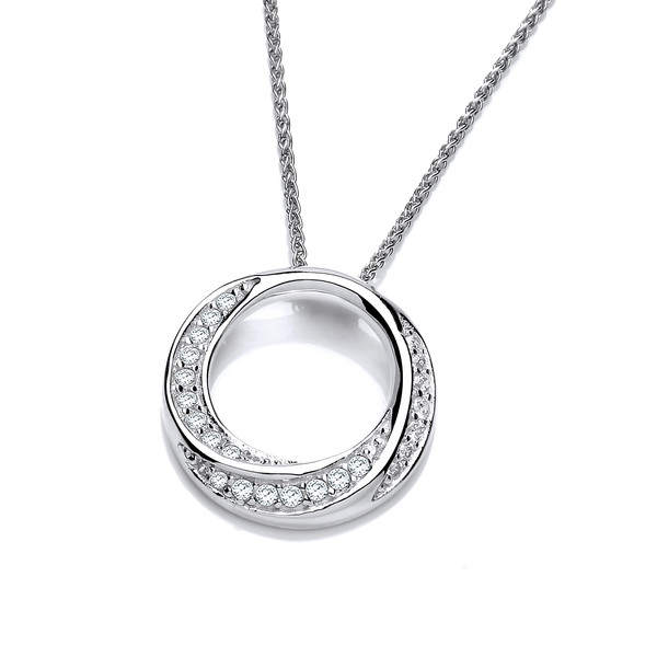 Silver & Cubic Zirconia Swirly Circle Pendant without Chain