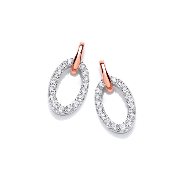 Silver, Rose Gold  and Cubic Zirconia Loop Earrings