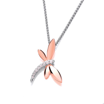 Silver, Rose Gold and CZ Dragonfly Pendant
