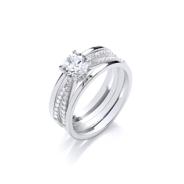 Twisted Silver Bands and CZ Solitaire Ring