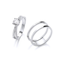 Twisted Silver Bands and CZ Solitaire Ring