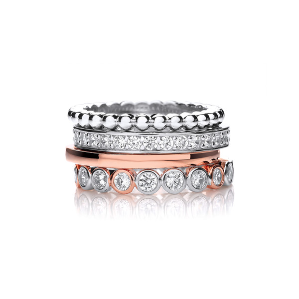 Silver, Rose Gold and CZ Mix and Match Stacking Rings