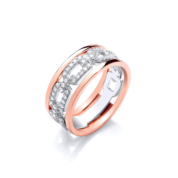 Silver, Rose Gold and CZ Links Ring