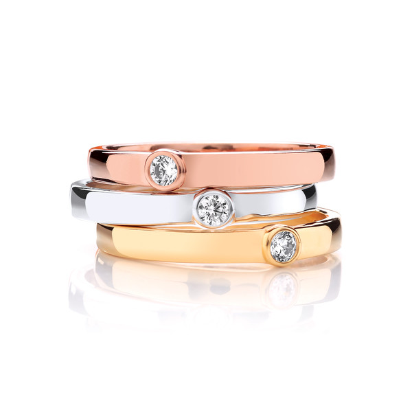 Silver, Yellow & Rose Gold Plate Stacking Band Rings