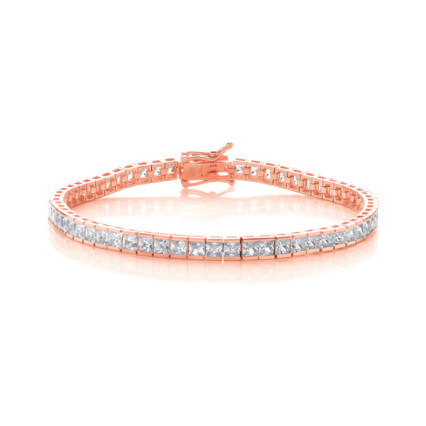 Silver, Rose Gold and Square Cubic Zirconia Tennis Bracelet