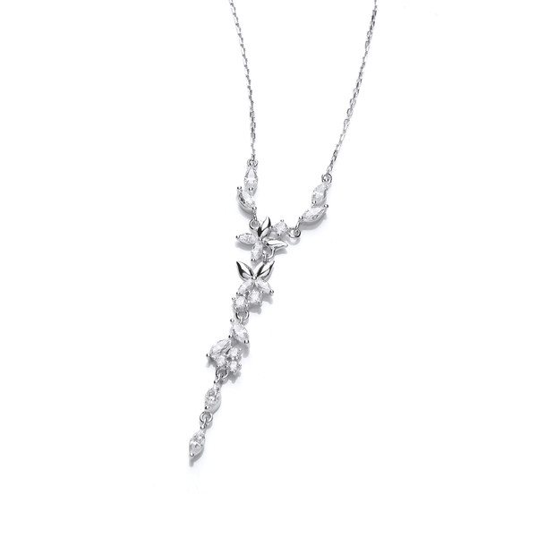 Silver and Cubic Zirconia Butterfly Drop Necklace
