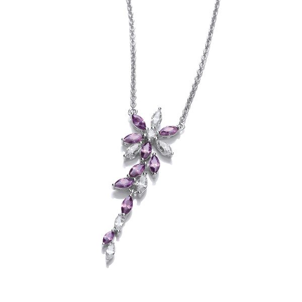 Silver and Amethyst Cubic Zirconia Floral Necklace