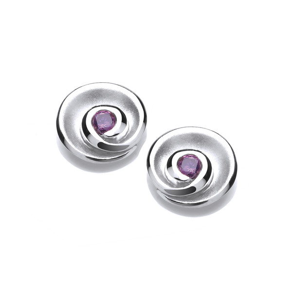 Silver & Amethyst Cubic Zirconia Swirl Earrings