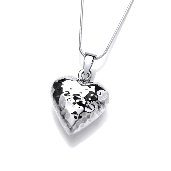 Silver Beaten Heart Pendant with 16 - 18" Silver Chain