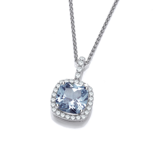 Silver and Aqua Cubic Zirconia Square Pillow Pendant without Chain