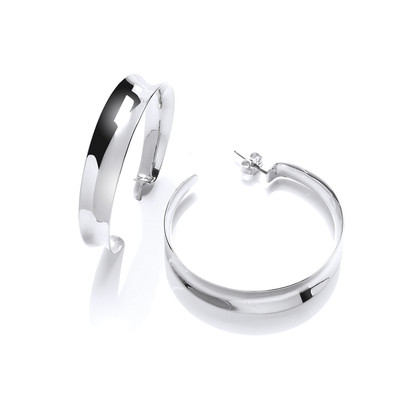 Large Silver Concave Hoop Earrings
