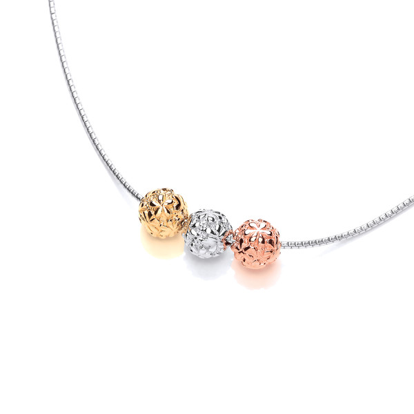Silver & Gold Tri Colour Bead Necklace