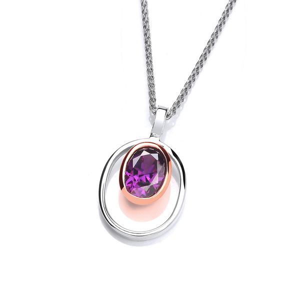 Silver and Amethyst CZ Rennie Mackintosh Style Pendant without Chain