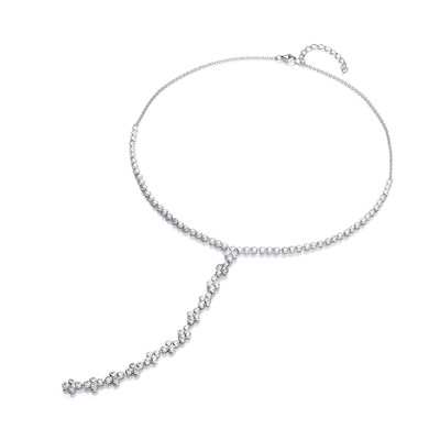 Twenties Style Silver and Cubic Zirconia 'T' Drop Necklace