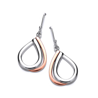 Silver and Copper Double Teardrop Earrings