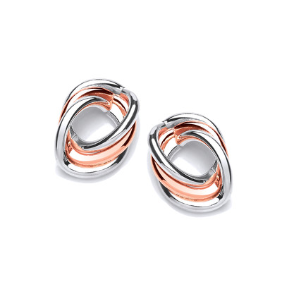 Silver and Copper Triple Oval Earrings
