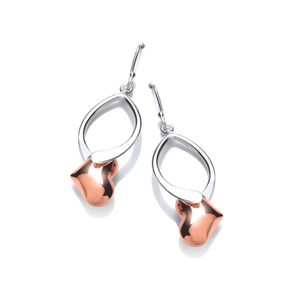 Silver and Copper Twisted Heart Drop Earrings