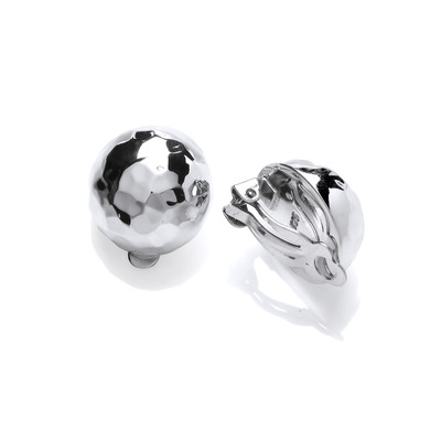 Hammered Silver Ball Clip On Earrings