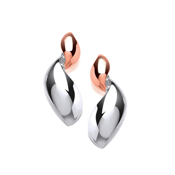 Silver and Rose Gold Waves Drop Earrings