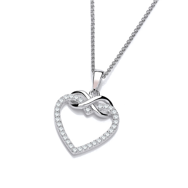 Silver and CZ Infinity Heart Pendant with 16-18 Silver  Chain