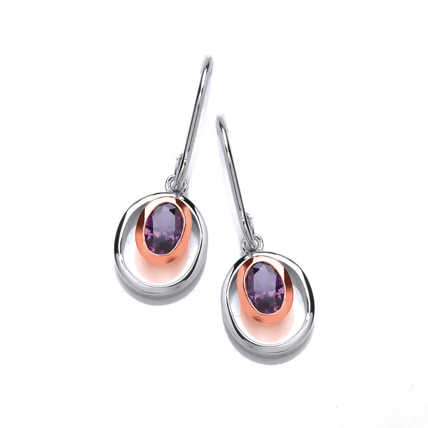 Silver and Amethyst Cubic Zirconia Rennie Mackintosh Style Earrings