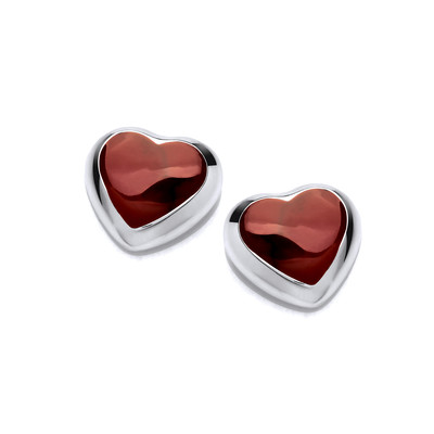 Silver and Little Red Love Heart Earrings