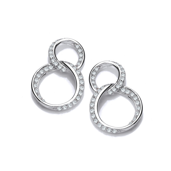 Silver & Cubic Zirconia Wonky Hoops Earrings