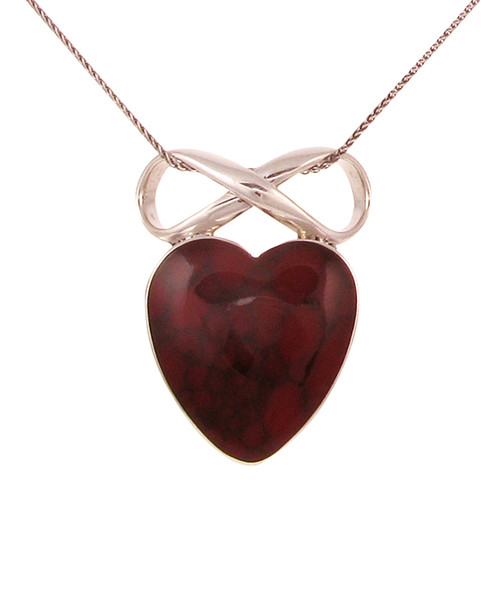 Sterling Silver and Formed Red Jasper Heart and Bow Pendant