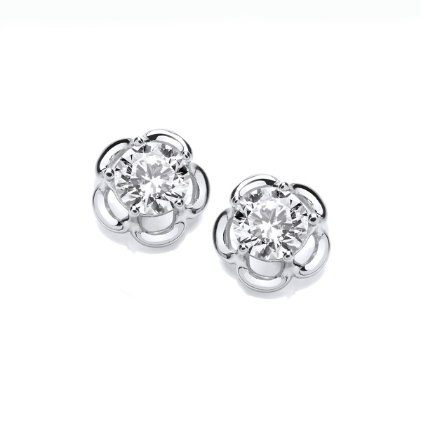 Silver & Cubic Zirconia Halo Flower Earrings