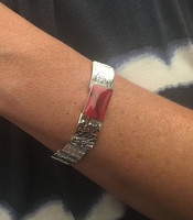 Silver and Red Jasper Oblong Bracelet
